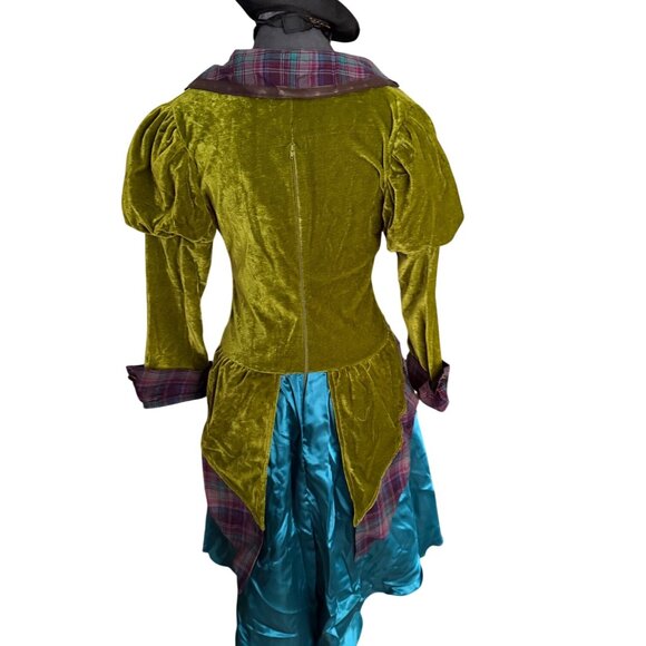 Leg Avenue Deluxe Mad Hatter Costume With Hat & Neck Ruffle 3 Pc Size M Green/Bl - Picture 6 of 7